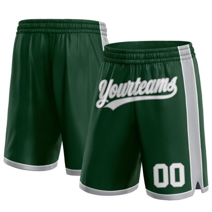 Custom Basketball Shorts with Team Name & Number - Hunter Green White Gray Authentic Personalized Hunter Green White-Gray