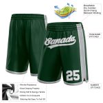 Custom Basketball Shorts with Team Name & Number - Hunter Green White Gray Authentic Personalized Hunter Green White-Gray