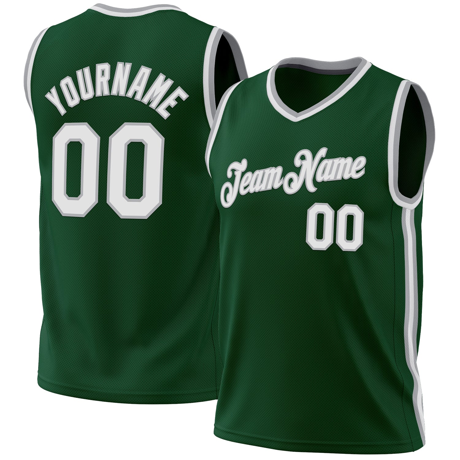 Personalized Authentic Hunter Green and White-Gray Basketball Jersey - Throwback Style Personalized Hunter Green White-Gray