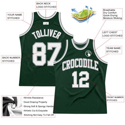 Custom Name and Number Basketball Jersey - Personalized Hunter Green White-Gray Authentic Throwback Style Personalized Hunter