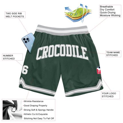 Custom Name Number Personalized Hunter Green White Gray Basketball Shorts - Authentic Throwback Design Personalized Hunter