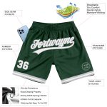 Personalized Authentic Basketball Shorts in Hunter Green White-Gray Throwback Style Personalized Hunter Green White-Gray