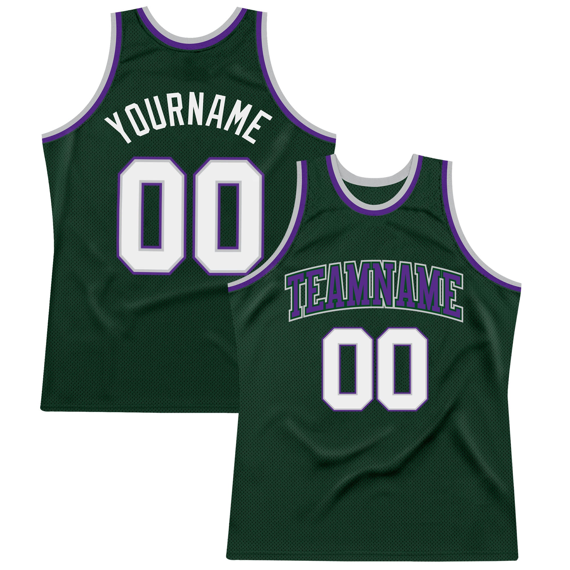 Custom Name and Number Basketball Jersey - Authentic Throwback in Hunter Green White Gray Purple Personalized Hunter Green