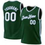 Personalized Hunter Green White-Light Blue Basketball Jersey - Authentic Throwback Jersey Personalized Hunter Green White-Light