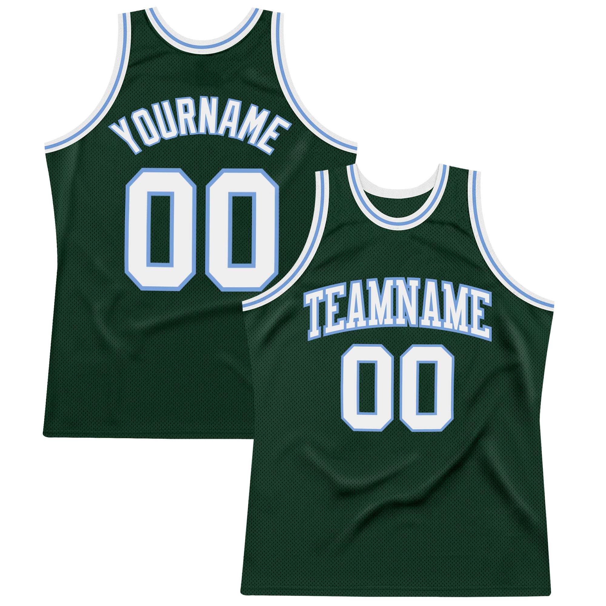 Custom Name and Number Basketball Jersey - Authentic Throwback in Hunter Green and Light Blue Personalized Hunter Green White-Light
