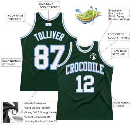 Custom Name and Number Basketball Jersey - Authentic Throwback in Hunter Green and Light Blue Personalized Hunter Green White-Light