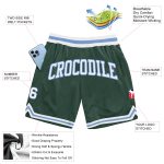 Custom Name Number Authentic Throwback Basketball Shorts in Hunter Green White Light Blue - Personalized Team Gear Personalized