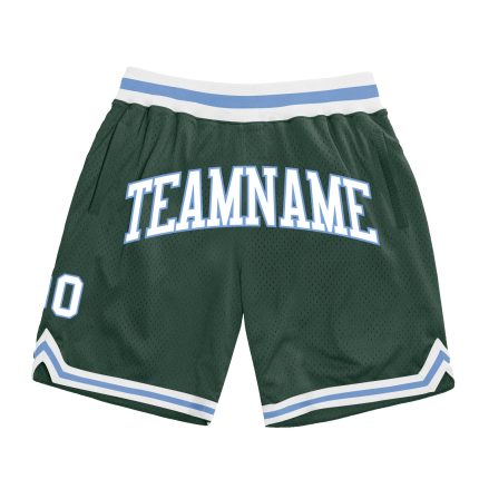 Custom Name Number Authentic Throwback Basketball Shorts in Hunter Green White Light Blue - Personalized Team Gear Personalized