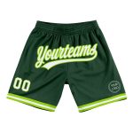 Custom Authentic Basketball Shorts with Team Name and Number - Hunter Green White-Neon Green Color Personalized Hunter Green