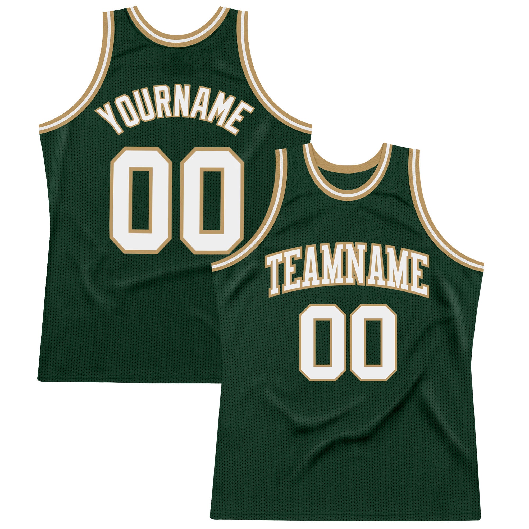 Custom Name Number Authentic Basketball Jersey - Hunter Green White Old Gold Throwback Design Personalized Hunter Green White-Old