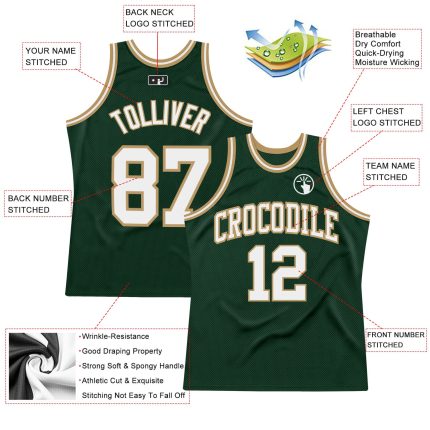 Custom Name Number Authentic Basketball Jersey - Hunter Green White Old Gold Throwback Design Personalized Hunter Green White-Old