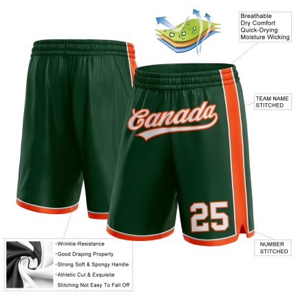 Custom Team Basketball Shorts with Name and Number - Hunter Green White-Orange Authentic Wear Personalized Hunter Green White-Orange