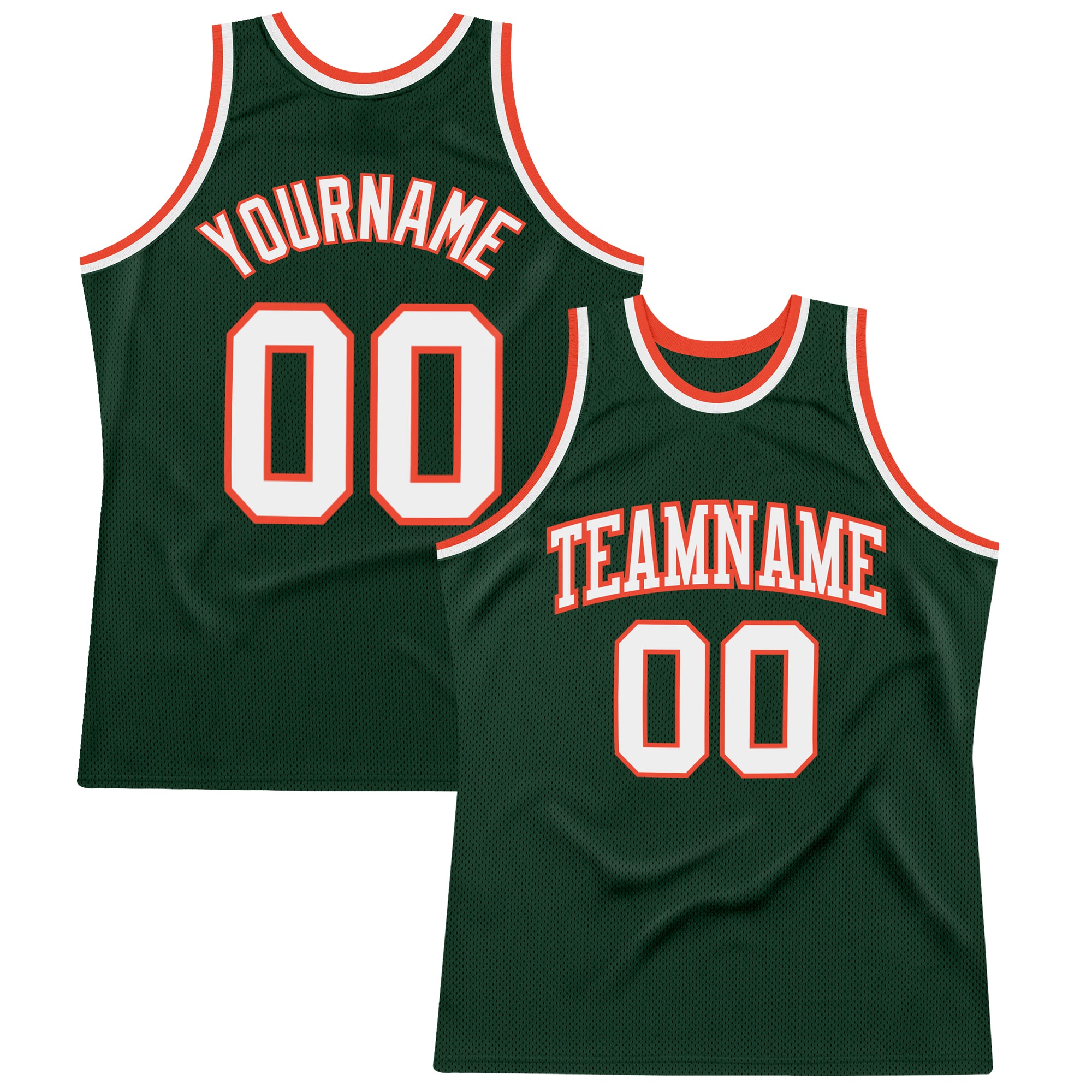 Custom Team Basketball Jersey - Authentic Throwback Personalized with Name & Number - Hunter Green White-Orange Personalized