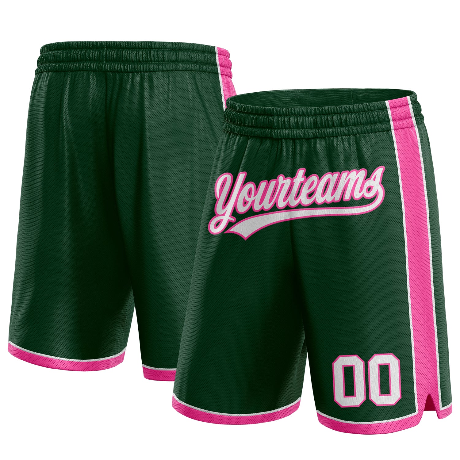 Custom Name and Number Basketball Shorts - Authentic Hunter Green White-Pink Team Shorts Personalized Hunter Green White-Pink