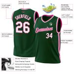 Personalized Hunter Green White Pink Basketball Jersey - Authentic Throwback Style Personalized Hunter Green White-Pink Authentic