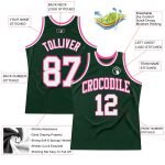 Custom Name and Number Basketball Jersey - Personalized Hunter Green White-Pink Authentic Throwback Design Personalized Hunter