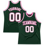 Custom Name and Number Basketball Jersey - Personalized Hunter Green White-Pink Authentic Throwback Design Personalized Hunter