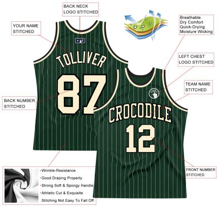 Custom Hunter Green Pinstripe Basketball Jersey with Personalized Name and Number - Authentic Team Gear Personalized Hunter