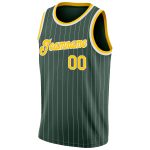 Custom Basketball Jersey with Hunter Green White Pinstripe and Gold-White, Personalized Name and Number, Authentic Design