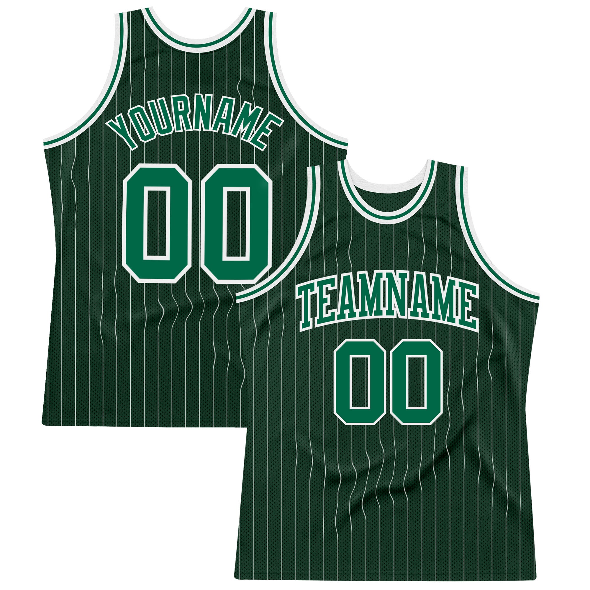 Custom Hunter Green White Pinstripe Basketball Jersey with Name & Number - Authentic Team Apparel Personalized Hunter Green