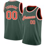 Custom Basketball Jersey with Personalized Name and Number, Hunter Green White Pinstripe with Orange-White - Authentic Team Gear