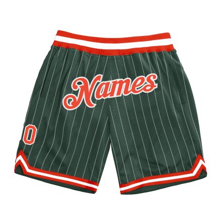 Custom Hunter Green White Pinstripe Basketball Shorts with Name and Number - Authentic Team Gear Personalized Hunter Green