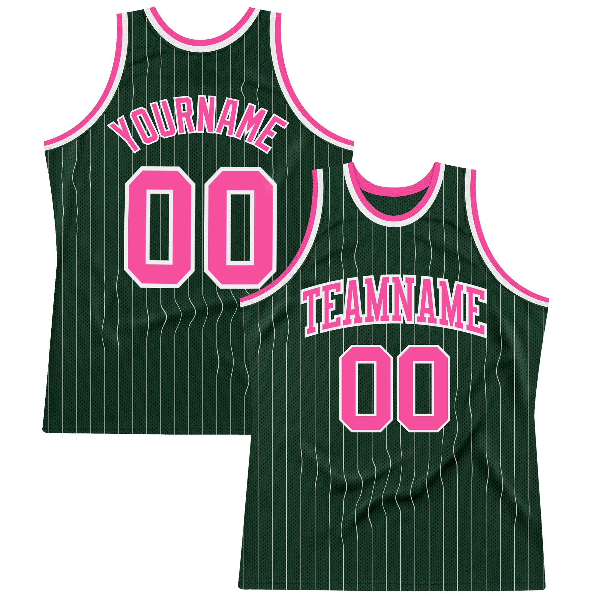 Custom Name and Number Authentic Basketball Jersey - Personalized Hunter Green and White Pinstripe Design Personalized Hunter