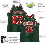 Custom Name and Number Authentic Basketball Jersey - Personalized Hunter Green White Pinstripe Red Design Personalized Hunter