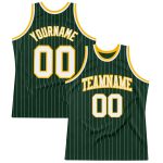 Custom Team Basketball Jersey - Personalized Hunter Green White-Gold Pinstripe with Name and Number Personalized Hunter Green