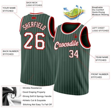 Custom Name Number Authentic Basketball Jersey Hunter Green White Pinstripe Red Team Edition Personalized Hunter Green White