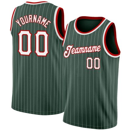 Custom Name Number Authentic Basketball Jersey Hunter Green White Pinstripe Red Team Edition Personalized Hunter Green White