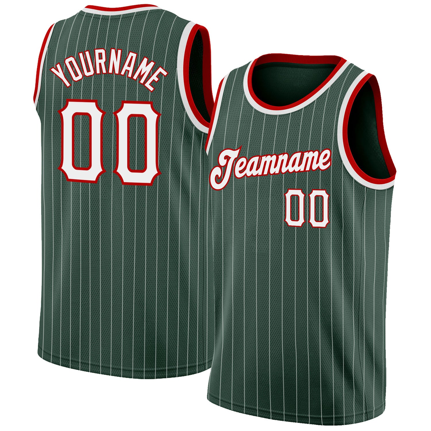 Custom Name Number Authentic Basketball Jersey Hunter Green White Pinstripe Red Team Edition Personalized Hunter Green White