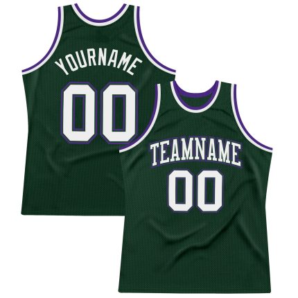 Personalized Hunter Green Basketball Jersey - White-Purple Authentic Throwback Style Personalized Hunter Green White-Purple