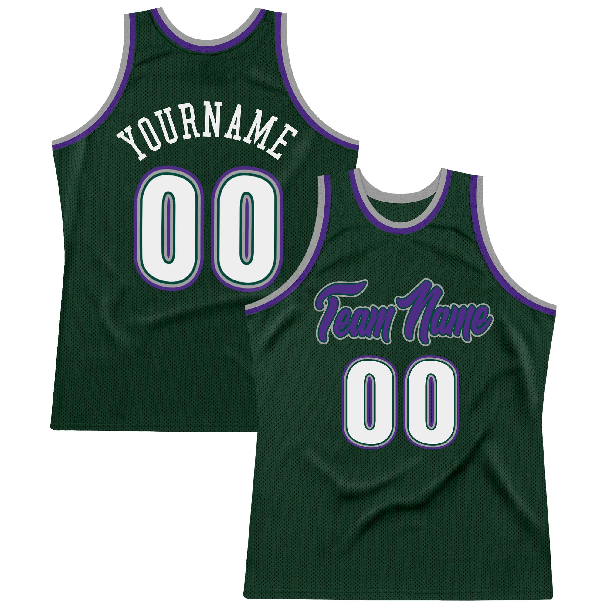 Custom Name Number Basketball Jersey - Personalized Hunter Green White Purple Authentic Throwback Design Personalized Hunter