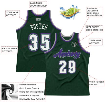 Custom Name Number Basketball Jersey - Personalized Hunter Green White Purple Authentic Throwback Design Personalized Hunter