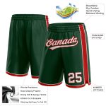 Custom Basketball Shorts with Name and Number - Hunter Green and White-Red Authentic Team Gear Personalized Hunter Green