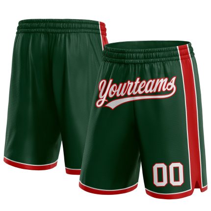 Custom Basketball Shorts with Name and Number - Hunter Green and White-Red Authentic Team Gear Personalized Hunter Green