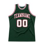 Personalized Authentic Basketball Jersey in Hunter Green with White-Red Accents Personalized Hunter Green White-Red Authentic