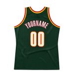 Custom Team Basketball Jersey with Personalized Name and Number - Authentic Throwback in Hunter Green with White-Red Accents