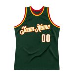Custom Team Basketball Jersey with Personalized Name and Number - Authentic Throwback in Hunter Green with White-Red Accents