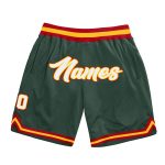 Personalized Authentic Basketball Shorts in Hunter Green White-Red Throwback Style Personalized Hunter Green White-Red Authentic