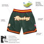 Personalized Authentic Basketball Shorts in Hunter Green White-Red Throwback Style Personalized Hunter Green White-Red Authentic