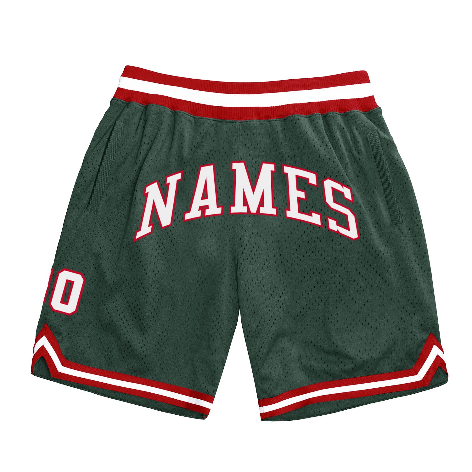 Custom Name and Number Authentic Basketball Shorts in Hunter Green White-Red - Personalized Throwback Team Gear Personalized