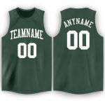 Custom Basketball Jersey with Personalized Name and Number - Hunter Green White Round Neck Personalized Hunter Green White