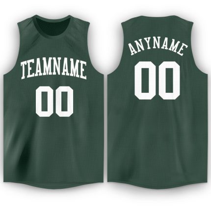 Custom Basketball Jersey with Personalized Name and Number - Hunter Green White Round Neck Personalized Hunter Green White