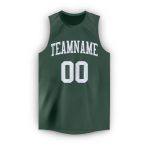 Custom Basketball Jersey with Personalized Name and Number - Hunter Green White Round Neck Personalized Hunter Green White