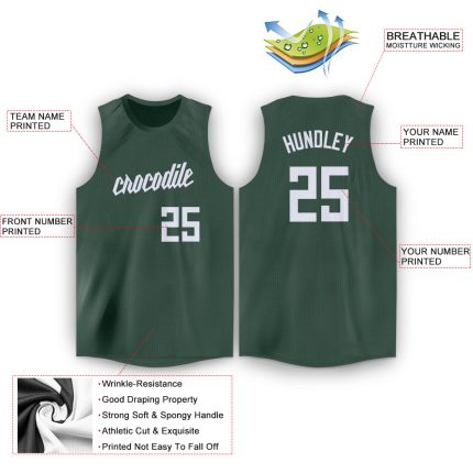 Personalized Hunter Green Basketball Jersey with Round Neck Design Personalized Hunter Green White Round Neck Basketball