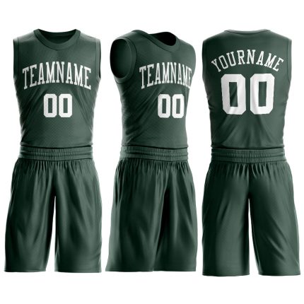 Personalized Hunter Green Basketball Jersey for Men, Round Neck Suit Design Personalized Hunter Green White Round Neck Suit
