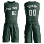 Custom Name and Number Basketball Jersey for Team, Hunter Green and White Round Neck Style Personalized Hunter Green White