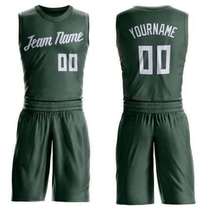 Custom Name and Number Basketball Jersey for Team, Hunter Green and White Round Neck Style Personalized Hunter Green White